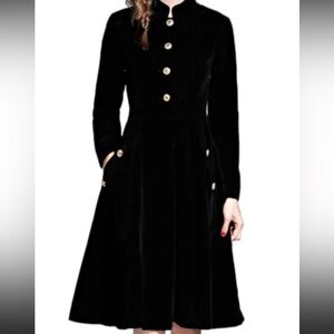 Black A-Line Cocktail Dress with Bishop Sleeves 65% Cotton 35% Polyester